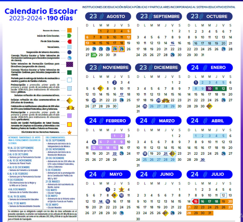 Este es el Calendario Escolar 20232024 de Guanajuato El Buen Ciudadano