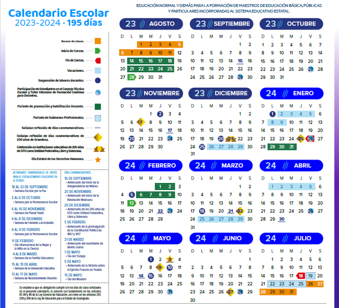 Este es el Calendario Escolar 20232024 de Guanajuato El Buen Ciudadano